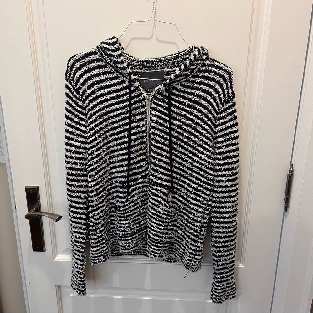 Paper Crane Anthropologie zip nautical hoodie, eyelash fabric, size 90% cotton
